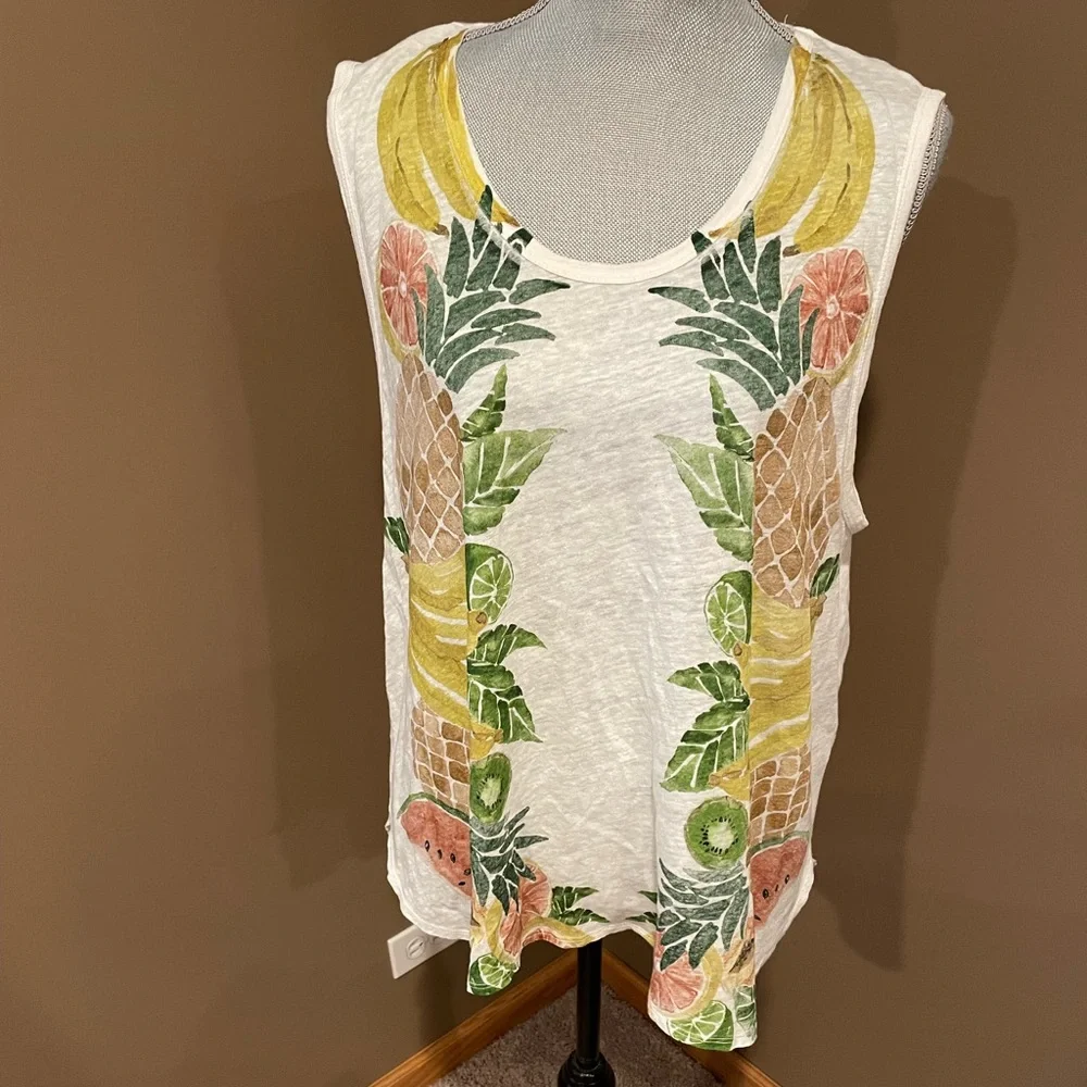 J. Crew White Tank Top with Tropical Fruit Print